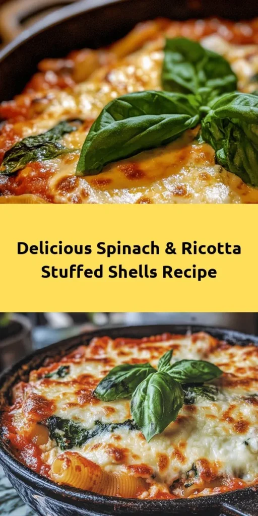 Indulge in these delicious Spinach & Ricotta Bliss Shells, a perfect comfort food dish! Jumbo pasta shells are stuffed with a creamy mixture of fresh spinach, ricotta, and mozzarella, all enhanced with garlic and Italian herbs. Baked in a rich marinara sauce and topped with bubbling cheese, this dish is not only satisfying but also easy to make. Perfect for family dinners or gatherings, serve these cheesy shells warm and enjoy the flavors!