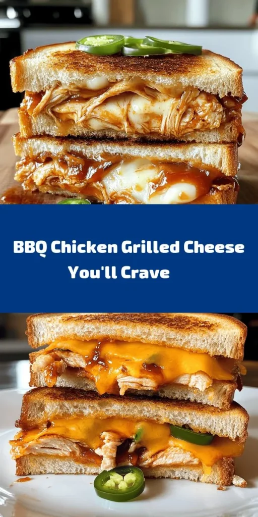 Looking for a delicious twist on classic comfort food? Try this BBQ Chicken Grilled Cheese Delight! Perfect for lunch or a quick dinner, this cheesy sandwich features savory shredded chicken mixed with your favorite barbecue sauce, combined with gooey mozzarella and sharp cheddar on crunchy sourdough bread. Cooked to golden perfection and customizable with jalapeños or pickles, it's sure to satisfy your cravings!