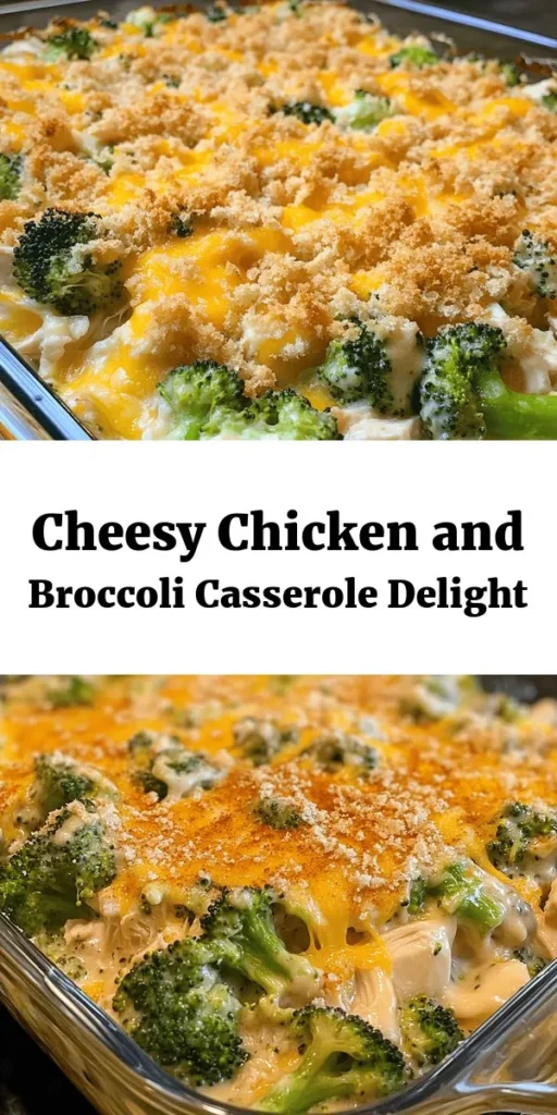 Discover the ultimate comfort food with this Cheesy Chicken & Broccoli Casserole! Perfect for a family dinner, it combines tender shredded chicken, vibrant broccoli, and hearty rice, all smothered in creamy mushroom soup and topped with melty cheddar and mozzarella cheese. Easy to prepare in just 15 minutes, this dish bakes to perfection in 30-35 minutes. Optional breadcrumbs add a delightful crunch. Your taste buds will thank you for this cozy dinner recipe!