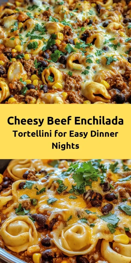 Discover the ultimate comfort food with this Cheesy Beef Enchilada Tortellini recipe! Packed with flavorful ground beef, cheesy tortellini, and zesty enchilada sauce, this dish is perfect for a quick weeknight dinner. With just a few ingredients like black beans, corn, and spices, it’s both simple and delicious. Bake it for an extra cheesy topping, and serve with fresh cilantro and sour cream for a satisfying meal that your family will love!