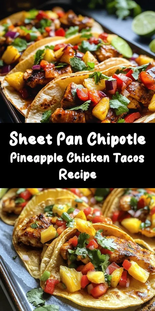 Elevate your taco night with these mouthwatering Chipotle Pineapple Chicken Tacos, all made on a single sheet pan! Featuring tender marinated chicken thighs paired with sweet pineapple, bell peppers, and onions, this dish is packed with flavor. Just bake it in the oven, slice, and serve on warm corn tortillas with fresh cilantro and a squeeze of lime. Perfect for a quick weeknight dinner or a fun gathering, these tacos are sure to impress!