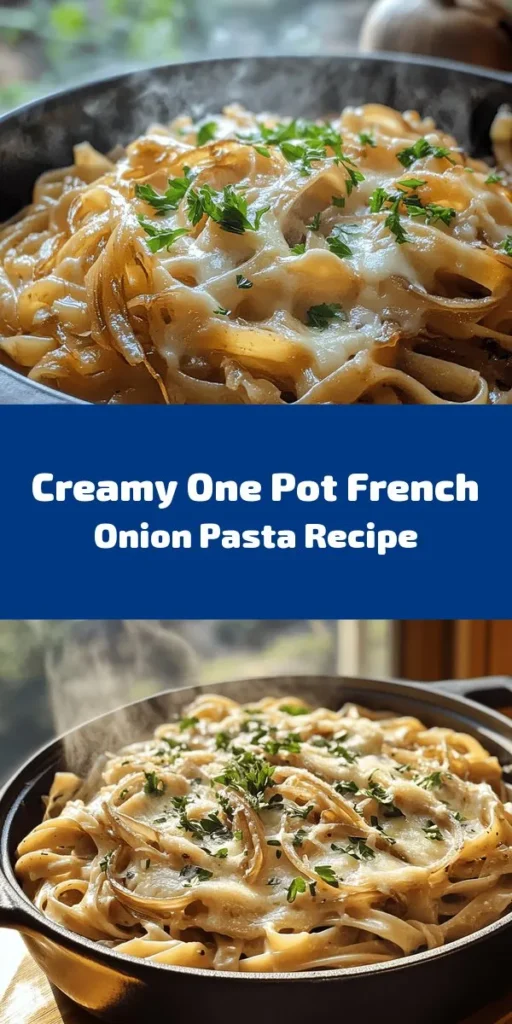 Indulge in this creamy One Pot French Onion Pasta that's packed with flavor and super easy to make! Featuring caramelized onions, garlic, and two types of cheese, this comforting dish is ready in just 40 minutes. With fettuccine cooked right in the pot, you’ll love the rich blend of vegetable broth and heavy cream. Perfect for a cozy dinner, just top it with extra cheese and fresh parsley for a delightful finish. Try it tonight!