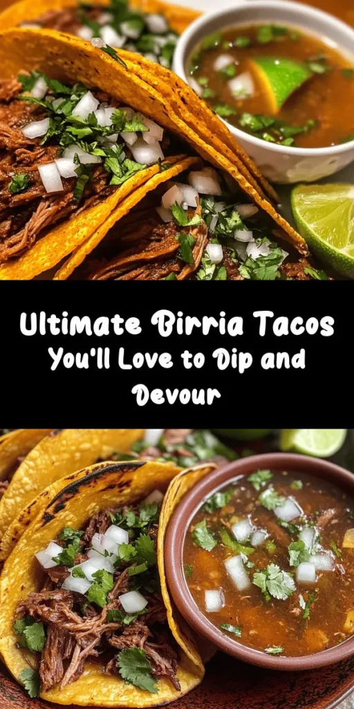 Savor the rich flavors of my favorite Birria Tacos! This recipe features tender beef chuck roast and an optional lamb shank, blended with aromatic spices and chiles. After a low and slow simmer, the meat becomes melt-in-your-mouth delicious. Serve in warm corn tortillas, topped with fresh cilantro and diced onions, alongside lime wedges and savory broth for dipping. Perfect for sharing with friends and family, these tacos are a true crowd-pleaser!