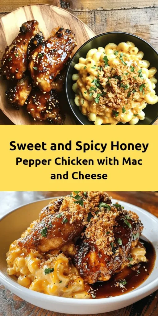 Indulge in the perfect combo of flavors with this Sweet and Spicy Honey Pepper Chicken served alongside Creamy Macaroni Cheese. Juicy chicken breasts are marinated in a delightful honey-soy sauce blend and pan-seared to perfection, while macaroni is enveloped in a rich and cheesy sauce for ultimate comfort. Whether it’s a family dinner or a cozy night in, this dish is sure to impress! Try it today for a meal that hits all the right notes!