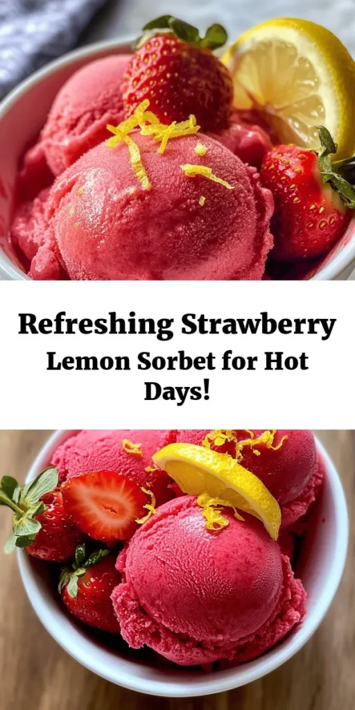 Beat the heat with this delicious Strawberry Lemon Sorbet! Made with fresh strawberries and zesty lemon juice, it's a nutritious treat that's easy to whip up. Simply blend, chill, and churn for a refreshing dessert that’s perfect for hot days. Adjust the sweetness to your liking and enjoy a scoop in bowls or cones, garnished with fresh fruit for an added touch. Get ready to indulge in this fruity delight that everyone will love!