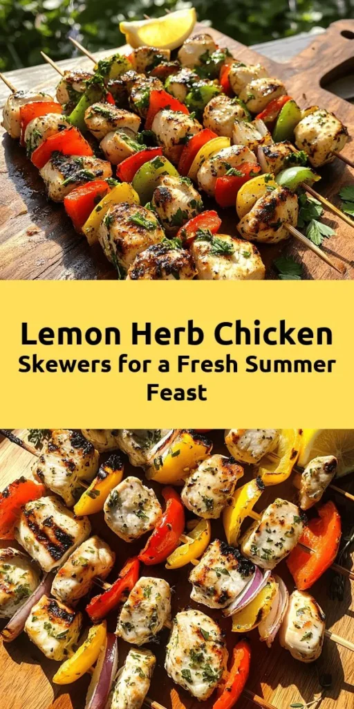 Bring your BBQ game to the next level with these Grilled Lemon Herb Chicken Skewers! Juicy chicken breast marinated in a zesty blend of lemon, garlic, and fresh herbs, all grilled to perfection with colorful bell peppers and onions. This quick and easy recipe is perfect for summer gatherings or a weeknight dinner. Serve them hot off the grill with a squeeze of lemon for an extra burst of flavor. Enjoy a delicious, healthy, and vibrant meal in just 30 minutes!