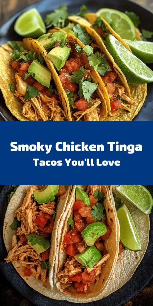 Get ready to spice up your taco night with these delicious Chicken Tinga Tacos! Made with tender chicken thighs simmered in a smoky chipotle tomato sauce, these tacos are bursting with flavor. Top them with fresh cilantro and creamy avocado, and serve with lime wedges for a zesty finish. Perfect for family gatherings or a cozy dinner, this recipe is quick to prepare and will surely impress! Don't miss out on this authentic Mexican dish!