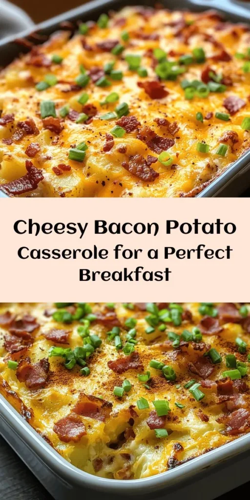 Start your day with this delicious Cheesy Bacon Potato Breakfast Casserole! Packed with tender russet potatoes, crispy bacon, and rich cheddar cheese, this hearty dish is perfect for family gatherings or meal prep. Whisk together eggs and milk, layer it all up, and let the oven work its magic. With optional garnishes of green onions and paprika, it's as tasty as it is beautiful! Enjoy a satisfying breakfast that's ready in just an hour.