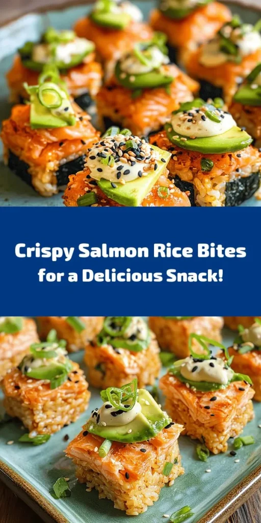 Indulge in these crispy salmon rice bites that are perfect for entertaining! Start with sushi rice blended with vinegar, sugar, and salt. Bake fresh salmon, then shape the rice into crispy bites for a delightful crunch. Top with tender flaked salmon, creamy avocado, and a hint of wasabi mayo for extra flavor. Garnish with nori strips and optional toppings like scallions and sesame seeds. These bites are a tasty fusion of flavors and textures, ideal for any occasion!