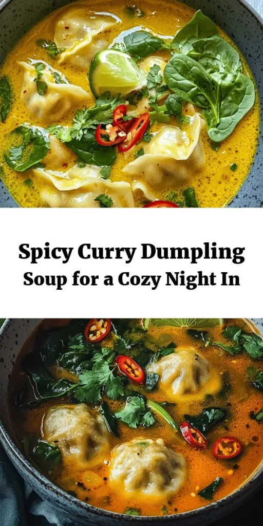 Warm up your kitchen with this Spicy Delight Curry Dumpling Soup! This comforting dish features homemade dumplings soaked in a rich and aromatic curry broth, made with coconut milk, fresh ginger, and red curry paste. Spinach adds a nutritious touch, while garnishing with cilantro and lime elevates the flavors. Perfect for a cozy night in or impressing guests, this easy-to-follow recipe will bring warmth and spice to your dinner table. Enjoy a bowl of this delicious fusion today!