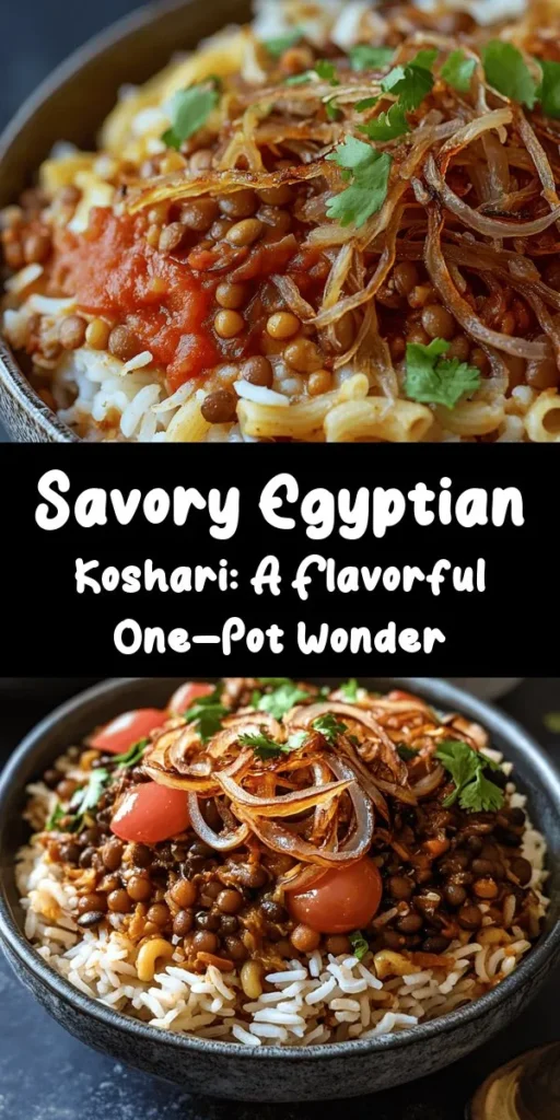 Experience the rich flavors of Egypt with this authentic Koshari recipe, a delightful blend of lentils, rice, macaroni, and chickpeas topped with a savory tomato sauce and caramelized onions. Perfect for a cozy dinner, this hearty dish is filled with spices and can be customized with garlic vinegar for an extra zing. With a prep time of just 20 minutes, it serves 4-6 and is sure to become a family favorite. Dive into this exotic culinary adventure today!