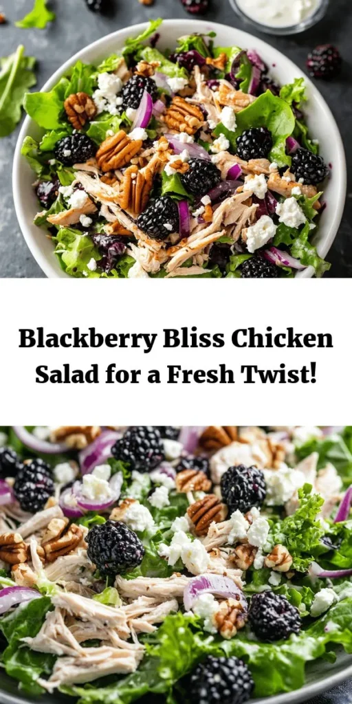 Discover the perfect balance of flavors with this Blackberry Bliss Chicken Salad! Packed with juicy blackberries, tender chicken, and crunchy pecans, this vibrant salad is a feast for the eyes and palate. Tossed in a creamy Greek yogurt dressing with a hint of honey and Dijon, it's both refreshing and satisfying. Ideal for lunch or a light dinner, it comes together in just 15 minutes. Top with extra blackberries for a stunning presentation!