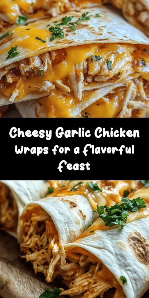 Savor the cheesy goodness of these Cheesy Garlic Chicken Wraps that are perfect for any meal! Made with tender, shredded chicken, zesty garlic, and a melty cheese blend, these wraps are packed with flavor and easy to make in just 20 minutes. Perfectly crisped tortillas hold the delicious filling together, making them great for lunch, dinner, or a snack. Serve them with a sprinkle of fresh parsley and a dash of hot sauce for an irresistible treat!