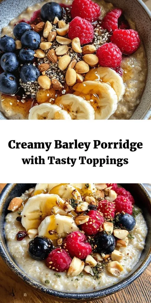 Start your day with this Creamy Barley Porridge Delight, a warm and nourishing bowl that’s perfect for breakfast! Made with pearl barley simmered in water or vegetable broth, this porridge is elevated with milk, honey or maple syrup, and a dash of cinnamon and vanilla. Top it off with your favorite fruits and a handful of nuts or seeds for extra crunch. Quick to prepare and loaded with flavor, it’s a delightful way to fuel your morning. Enjoy!