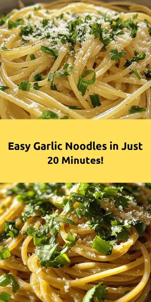 Discover how to make the best and easiest garlic noodles in just 20 minutes! This flavorful dish features simple ingredients like spaghetti, butter, and garlic, all tossed in a savory sauce of soy and sesame for an irresistible taste. Garnished with fresh green onions and cilantro, these noodles can be enjoyed on their own or paired with your favorite protein. Perfect for a quick dinner or a delicious side dish! Try it today and savor every bite!