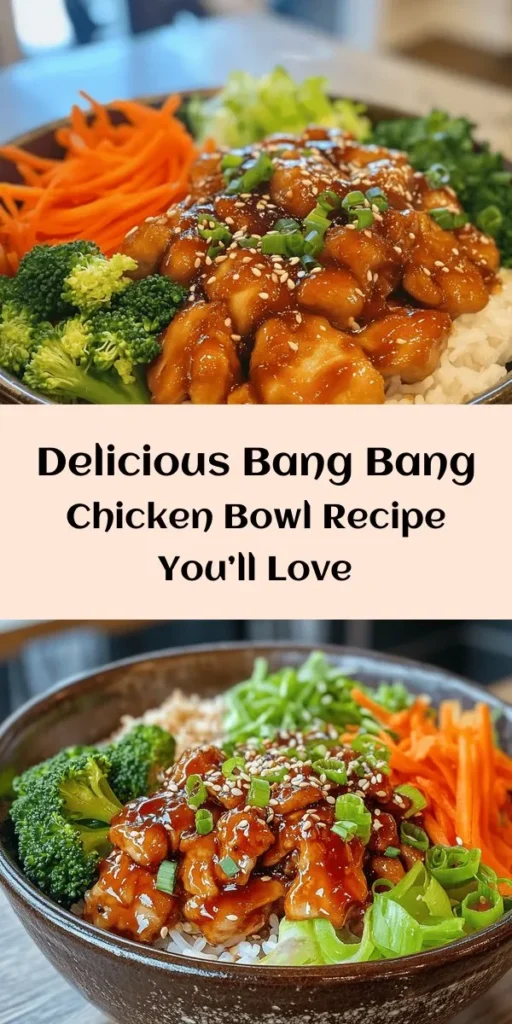 Create a delightful Bang Bang Chicken Bowl that bursts with flavor and color! This easy recipe combines tender, marinated chicken thighs with vibrant veggies like broccoli and red bell pepper, all served atop fluffy jasmine rice. Drizzle on a creamy and spicy bang bang sauce made with mayonnaise, sweet chili, and sriracha for a delicious kick. Perfect for a quick weeknight dinner, this bowl is sure to impress! Enjoy a tasty, satisfying meal in just 30 minutes.