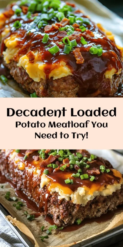 Indulge in comfort food with this Ultimate Loaded Potato Meatloaf! Combining the rich flavors of ground beef and pork with creamy mashed potatoes, cheddar cheese, and crispy bacon, this dish is a hearty twist on a classic. Perfectly seasoned and glazed with barbecue sauce, it's sure to be a hit at the dinner table. Simple to prepare and deliciously satisfying, this recipe serves 6 and will leave everyone asking for seconds! Don't forget to top it off with fresh green onions! 🍽️🥔🍖