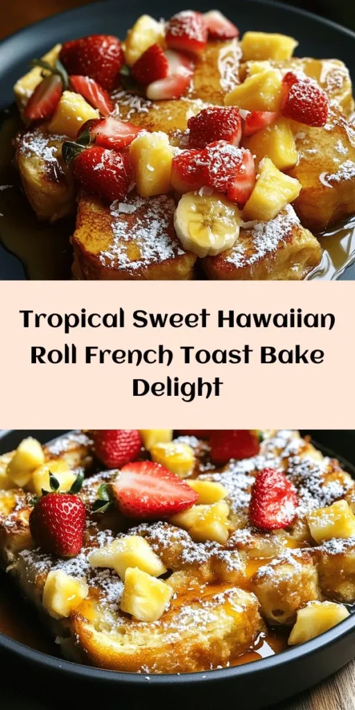 Indulge in a tropical twist with this Sweet Hawaiian Roll French Toast Bake! Perfect for brunch, this easy recipe combines pillowy Hawaiian rolls with a creamy custard infused with vanilla, cinnamon, and a hint of nutmeg. Optional crushed pineapple and coconut add an extra touch of sweetness. Bake until golden and serve warm, drizzled with maple syrup and dusted with powdered sugar. Your family will love this delightful dish topped with fresh fruit!