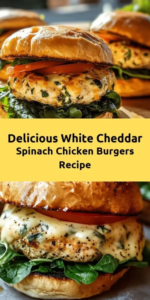 Elevate your burger game with these delicious White Cheddar & Spinach Chicken Burgers! Packed with ground chicken, fresh spinach, and melty white cheddar, these burgers are bursting with flavor. Perfect for a quick weeknight dinner or a weekend cookout, they come together easily in just 30 minutes. Serve them on toasted buns with your favorite toppings like lettuce, tomato, and avocado. Enjoy a healthy and tasty twist on the classic burger!