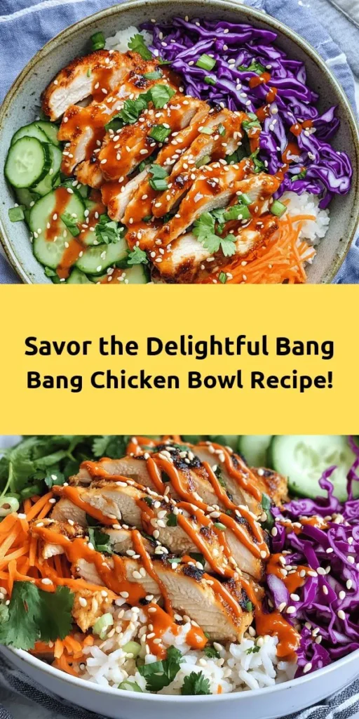 Treat yourself to a flavorful Bang Bang Chicken Bowl! This easy recipe features tender, marinated chicken thighs coated in a crispy layer, paired with fluffy jasmine rice and a vibrant mix of red cabbage, carrots, and cucumber. Topped with a creamy, spicy sauce, each bite is packed with deliciousness. Perfect for dinner or meal prep, this dish is as satisfying as it is colorful. Enjoy a bowl of goodness that bursts with flavor and freshness!