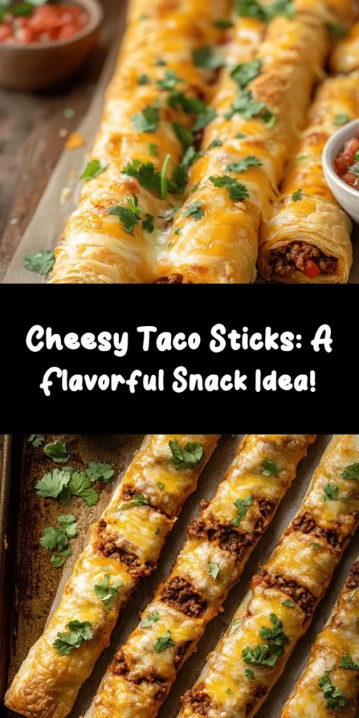 Make mealtime fun with these Cheesy Taco Sticks! Perfectly seasoned ground beef or turkey is mixed with refried beans, salsa, and loads of cheese, then wrapped in soft, flaky pizza dough. Bake until golden for a delicious twist on classic tacos. Ideal for Parties or Family Nights, these cheesy delights are easy to prepare and even easier to devour. Serve with extra salsa for dipping and watch them disappear! A crowd-pleaser in just 35 minutes!