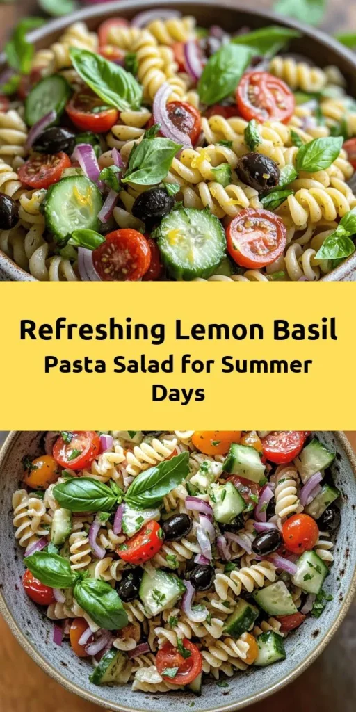 Brighten up your meals with this refreshing Lemon Basil Pasta Salad! Packed with nutritious whole grain pasta, juicy cherry tomatoes, crunchy cucumbers, and fragrant basil, this dish is a perfect summer side or light lunch. Tossed in a zesty lemon-Dijon dressing, it's simple yet bursting with flavor. Ready in just 45 minutes, it's an easy option for gatherings or meal prep. Chill, serve, and enjoy the taste of summer all year round!
