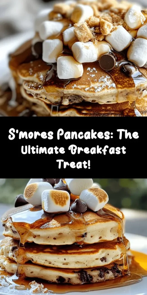 Treat yourself to these delectable S’mores Pancakes, a perfect blend of fluffy pancakes with chocolate, graham crackers, and toasted marshmallows. Easy to make, this recipe combines basic ingredients like flour, sugar, and milk, with a twist of mini chocolate chips and crushed graham crackers. Top with more chocolate, graham crumbs, and syrup for a delightful breakfast or dessert that everyone will love. Ready in just 30 minutes for a sweet start!