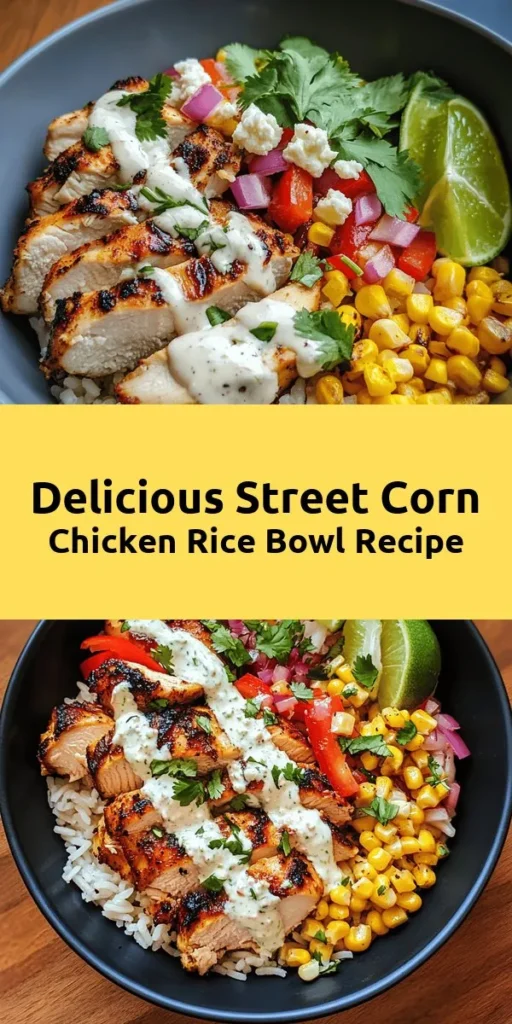 Indulge in this delicious Street Corn Chicken Rice Bowl, a perfect blend of savory chicken, sweet corn, and fresh veggies over fluffy jasmine rice. With just 30 minutes of prep, you can create a satisfying meal topped with a creamy lime sauce and crumbled feta, making it a delightful weeknight dinner. Garnish with cilantro and lime wedges, and add hot sauce for an extra kick. Enjoy this colorful dish that’s bursting with flavor!