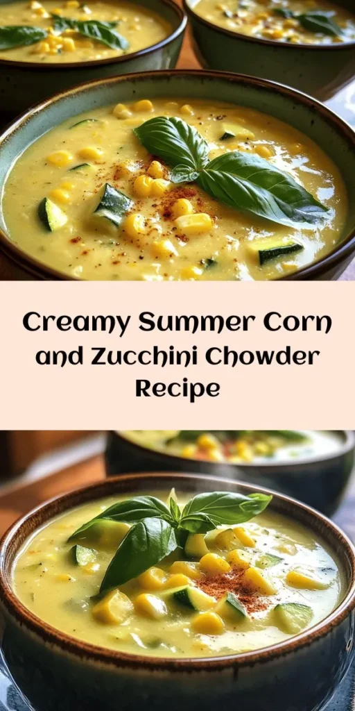 Delight in the flavors of summer with this creamy Corn and Zucchini Chowder! Packed with fresh corn and tender zucchini, this comforting dish brings together aromatic onion, garlic, and smoky paprika for a savory explosion. Easy to make in just 45 minutes, it’s perfect for warm evenings. Blend it smooth or leave some texture, then finish with a drizzle of cream and fresh basil for a delightful touch. Enjoy a bowl of summer today!