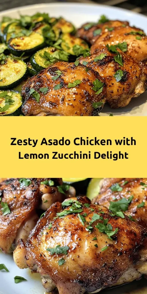 Elevate your dinner game with this zesty Asado Chicken paired with sautéed lemon zucchini! This recipe features marinated chicken thighs grilled to crispy perfection, bursting with flavors from soy sauce, garlic, and herbs. The vibrant lemon zucchini adds a refreshing touch and complements the dish beautifully. Perfect for a family meal or a gathering, this recipe is simple, delicious, and sure to impress. Enjoy a taste of the outdoors with every bite!